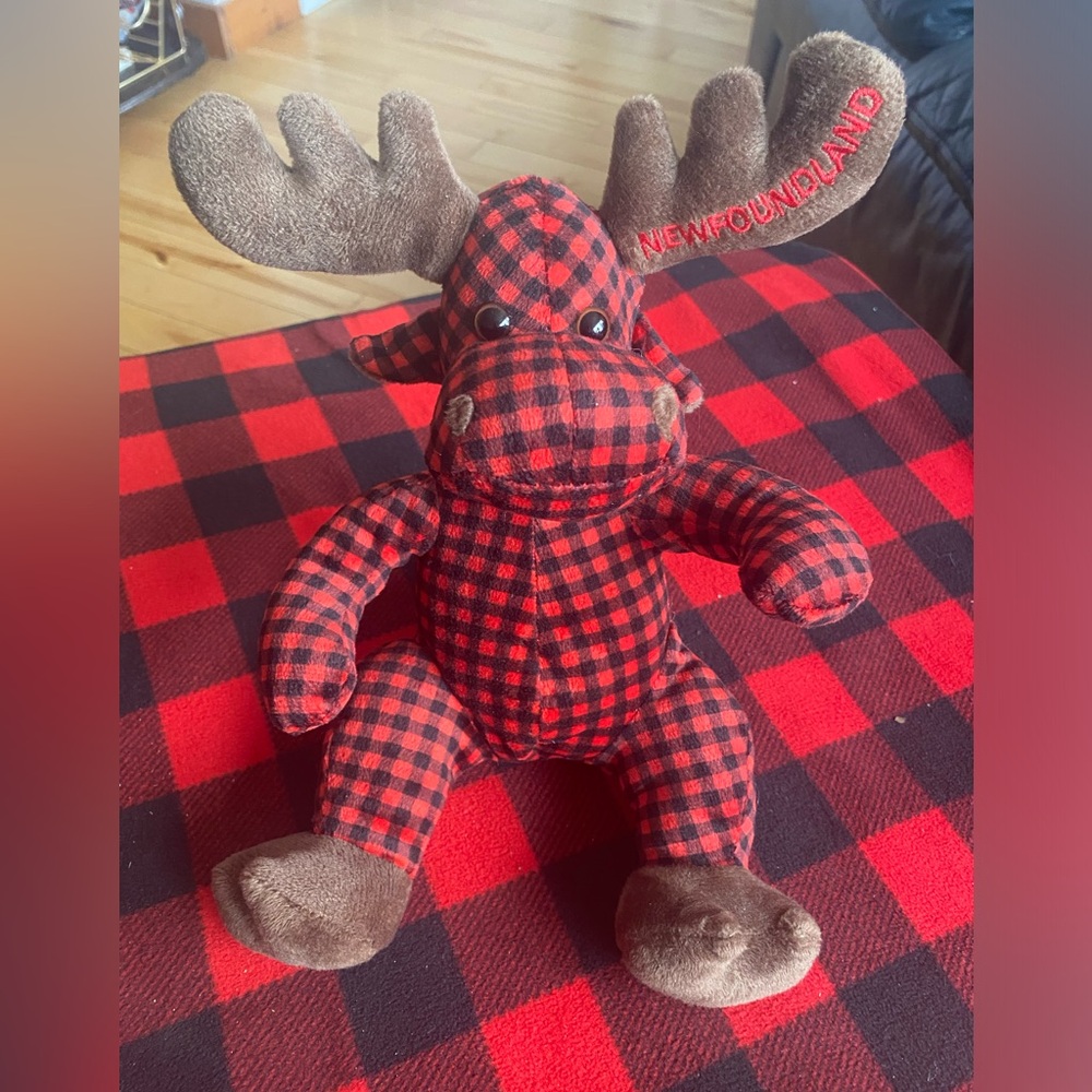 Red and Black Plaid Moose Plush - Picture 1 of 4